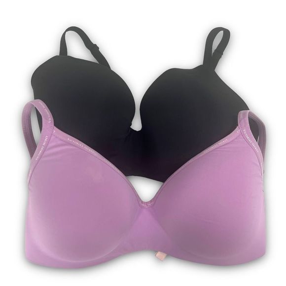 Victoria's Secret Purple Black Lightly Lined Wireless T-Shirt Bra Lot Of 2 36DDD - Picture 1 of 16